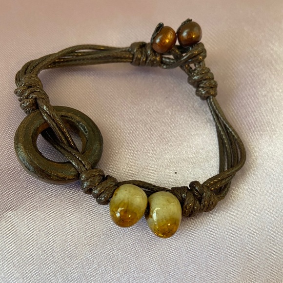 Ceramic Bead Charm Wood Bracelet BOHO Bolo - Picture 7 of 9